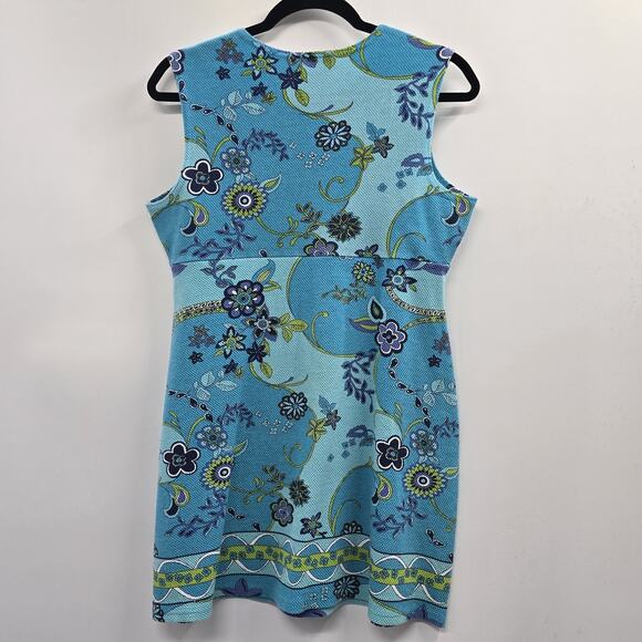 Agua Blues Floral Dress Women's Large Sleeveless Fitted - Picture 5 of 8